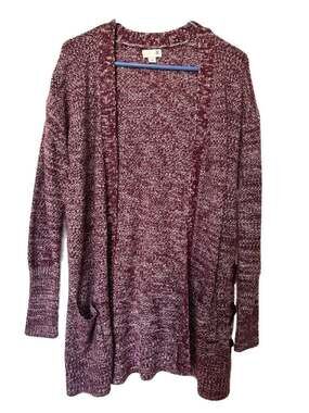 SO Burgundy Marled Open Front Cardigan with Lace-Up Side Detail
